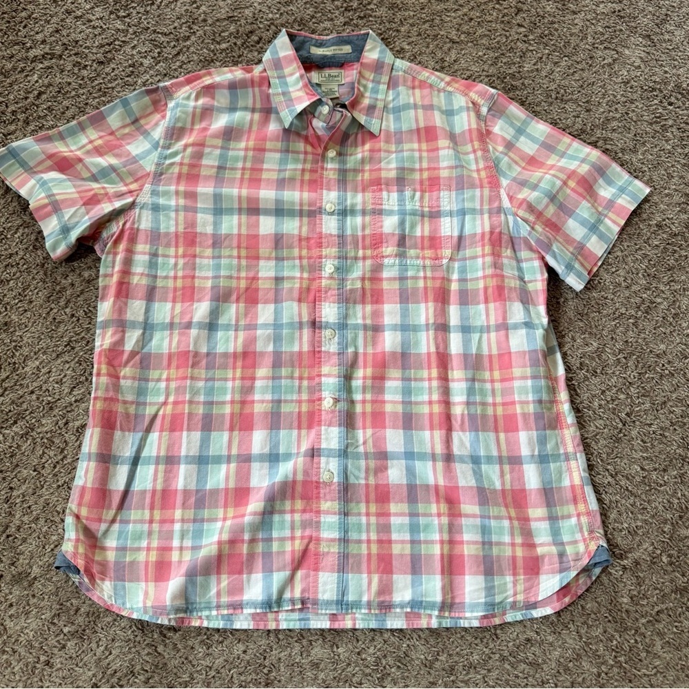LL Bean Slightly Fitted Plaid Button Up Shirt Men Size Large EUC